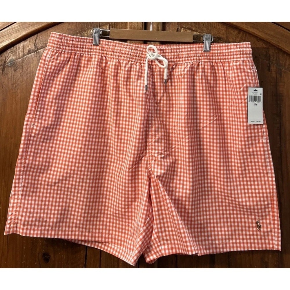 Mens NWT Polo Ralph Lauren Big & Tall Traveler Swim Trunks Check 3XB $95 Lined